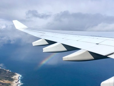 Airplane wing with rainbow